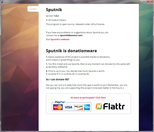About Sputnik. That's right, it's GPL licensed "Donationware"